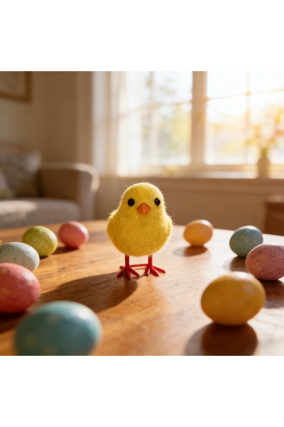 Easter Flocked Chicks Decorative Set of 6 – Polymer Yellow Chick Figurines, 1.57 in x 1.18 in x 1.18 in