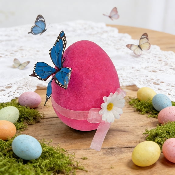 Easter Flocked Eggs for Home Decor, Pink Foam Velvet Easter Egg Arrangement, Indoor Window Mantel Party Display, Seasonal Holiday Celebration Gift Enhancement, AESTIVO