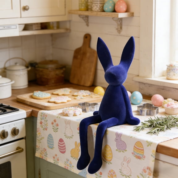 Easter Flocked Resin Bunny Figurine Decoration, 15", Blue(A)