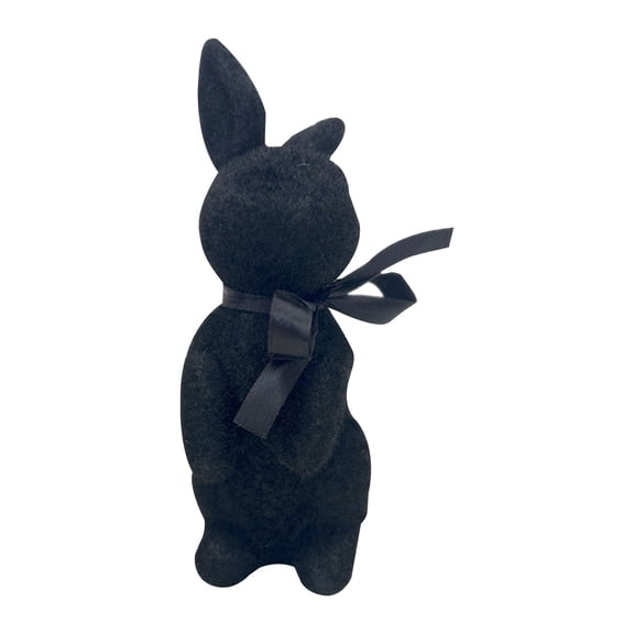 Easter Flocked Squatting Rabbit Figurine Black (Squatting Rabbit, Flocked Easter Bunny), Squatting Flocked Easter Bunny, Holding Egg Animal Decor & Wedding Prop for Easter, by TINGXIN