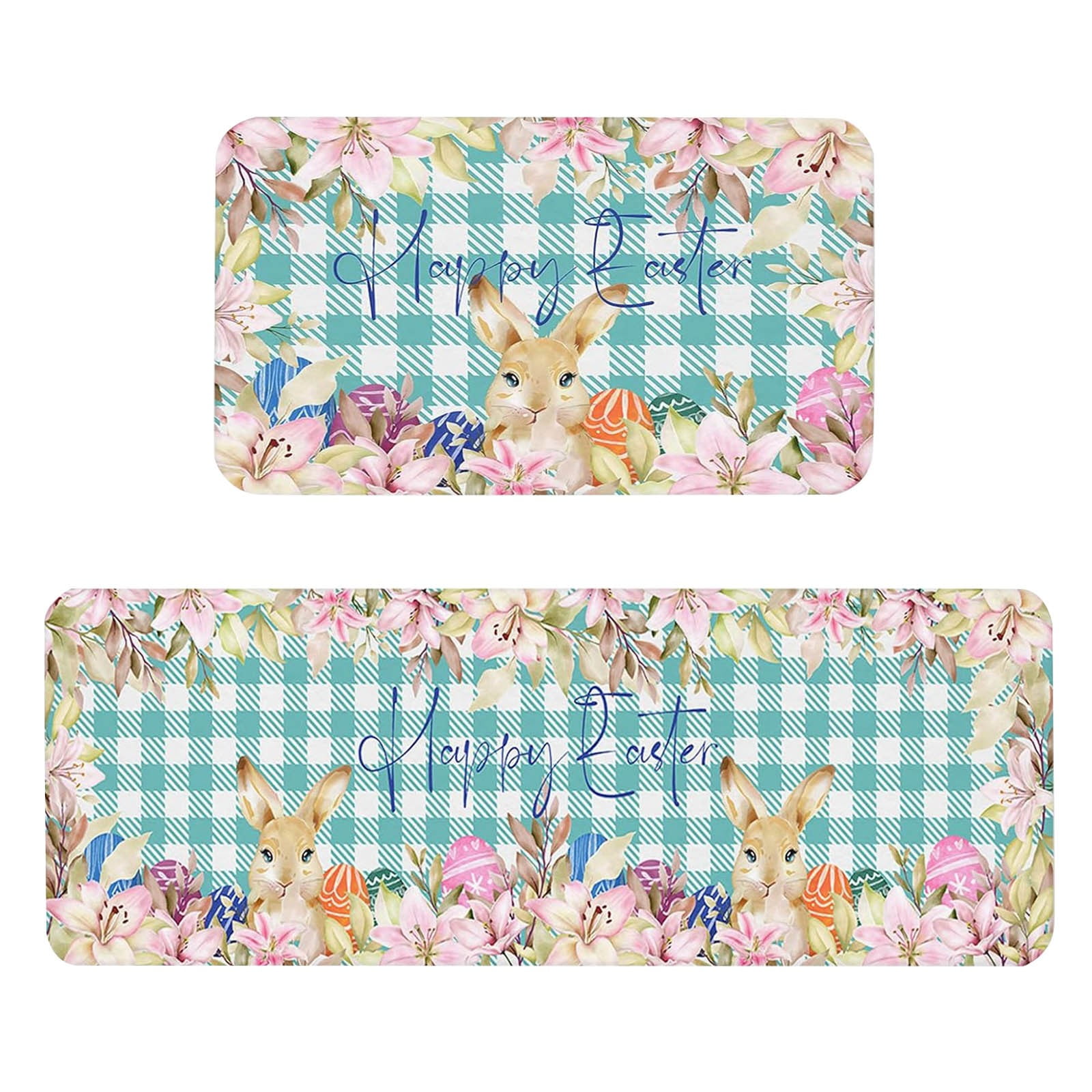 Easter Floor Mat Two Piece Set Decoration Eggs Bunny Rabbit Ears Easter