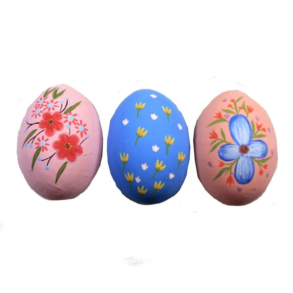 Easter Floral Eggs Paper Mache Hand-Painted Paper Mache Vi0854 Blue