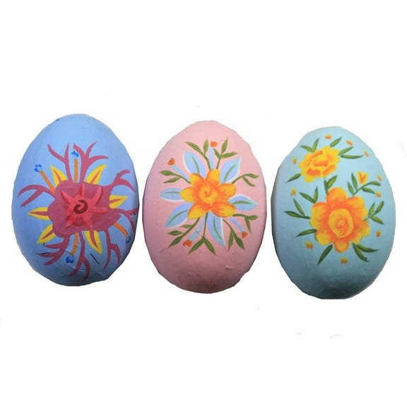 Easter Floral Eggs Paper Mache Hand-Painted Paper Mache Vi0854 Yellow