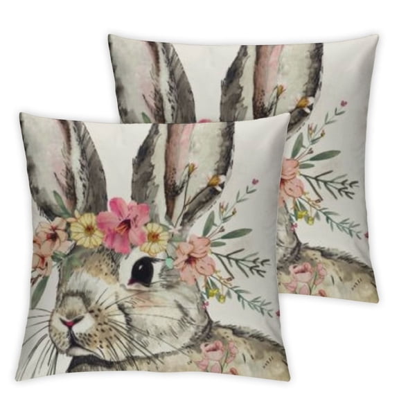 Easter Floral Garland Bunny Throw Pillow Cover,Inch Spring Rabbit Holiday Cushion Case Decoration for Sofa Couch