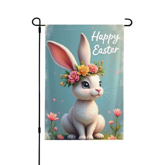 Easter Flower Bunny Garden Flag 12.5x18 Inch Double Sided Outside Pink Blue Rabbit Yard Outdoor Decoration 1 Flag