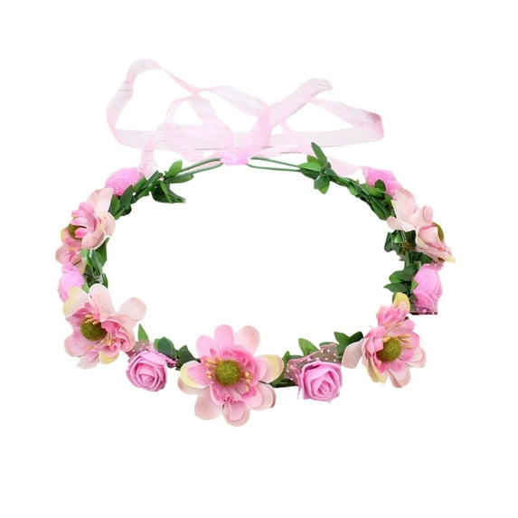 Easter Flower Crown Headband – Artificial Floral Wreath with Green Leaves & Ribbon, Adjustable Hair Accessory for Holiday Parties, Weddings, and Photoshoots
