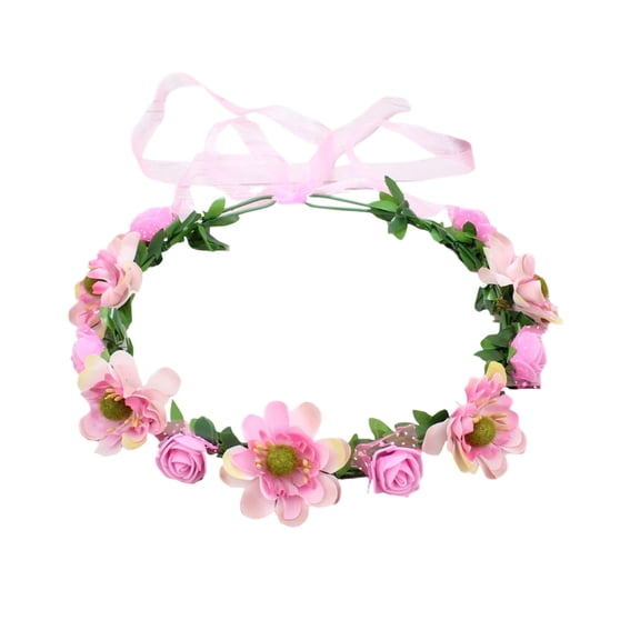 Easter Flower Crown Headband – Artificial Floral Wreath with Green Leaves & Ribbon, Adjustable Hair Accessory for Holiday Parties, Weddings, and Photoshoots