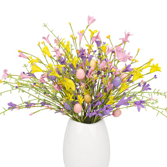 Easter Flower Decorations 12 Pack Artificial Forsythia Eggs Table Centerpieces 17in 1 Pack
