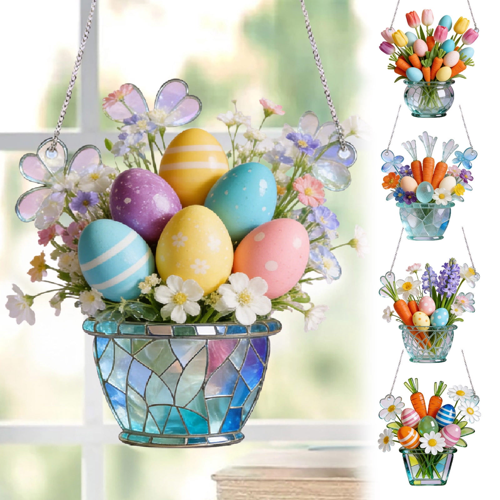 Easter Flower Egg Suncatcher Window Hanging – Stained Glass Style ...