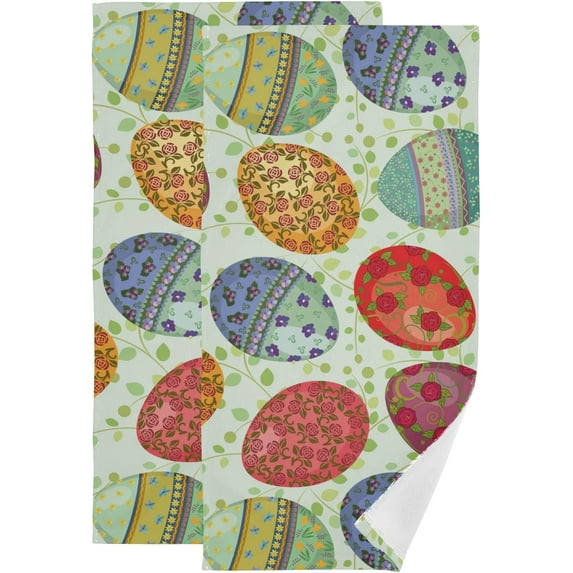 Easter Flower Eggs Hand Towels 2 PCS, Spring Floral Kitchen Towel Ultra Soft and Highly Absorbent,Decorative Fingertip Face Towel for Bathroom Hotel, 28.3"x14.4"