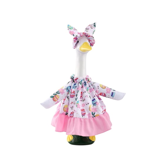 Easter Flower Goose Outfit for 23 Inch Cement Goose, Ruffle Dress with Egg Print and Headband, Spring Decor Clothes for Porch or Concrete Goose Statue
