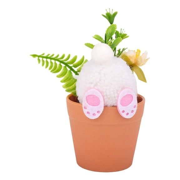 Easter Flower Pot Decor Easter Table Centerpiece Indoor Decorations with Plush Bunny Tail Spring Artificial Flowers Tabletop Decorations for Egg Hunt Party Decor