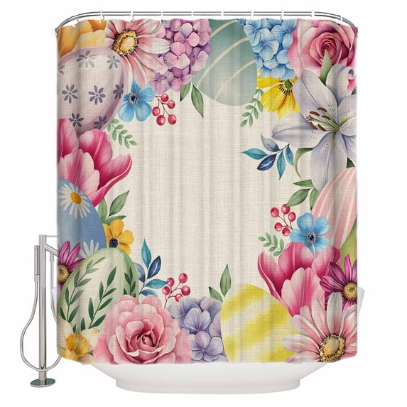 Easter Flowers Bathroom Shower Curtains with 12 Hooks Polyester Waterproof Shower Curtain for Stalls and Bathtubs Eggs Spring Floral Rustic Vintage Decorative Bathroom Privacy Curtain 72x96 Inches
