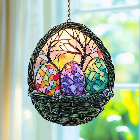 Easter Flowers Egg Basket Acrylic Suncatcher, Colorful Floral Window Hanging, Spring Sun Catch Decor, Easter Home Ornament