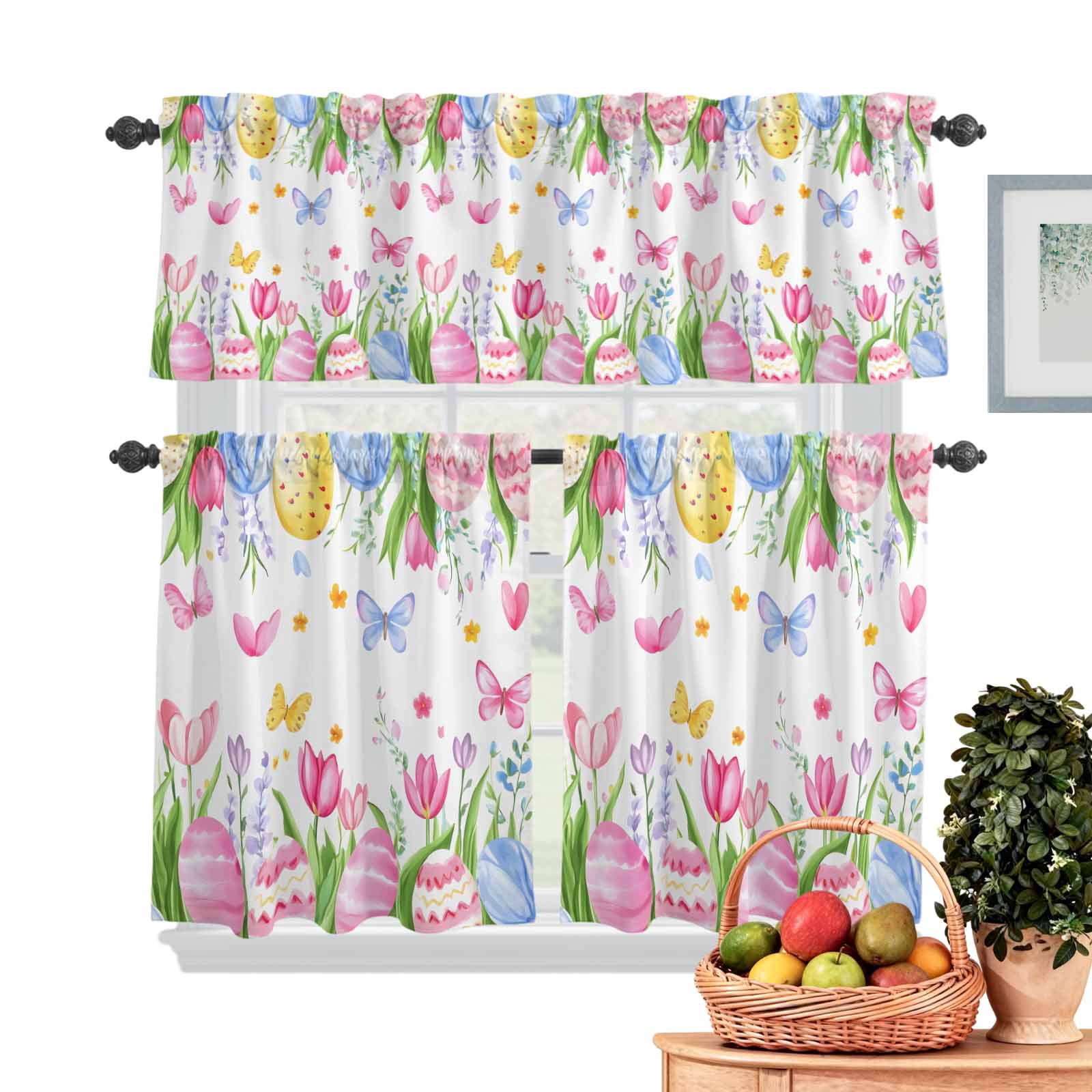 Photo inspiration: Easter Flowers Kitchen Curtains Valances 3 Piece Set Watercolor Pink Photo Inspiration