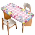 thumbnail image 1 of Easter Flowers Table Cloths for 6 Foot Rectangle Tables, Eggs Spring Floral Rustic Pink Checkered Patio Waterproof Elastic Fitted Tablecloths, Washable Rectangular Table Cover for Camping, 1 of 8