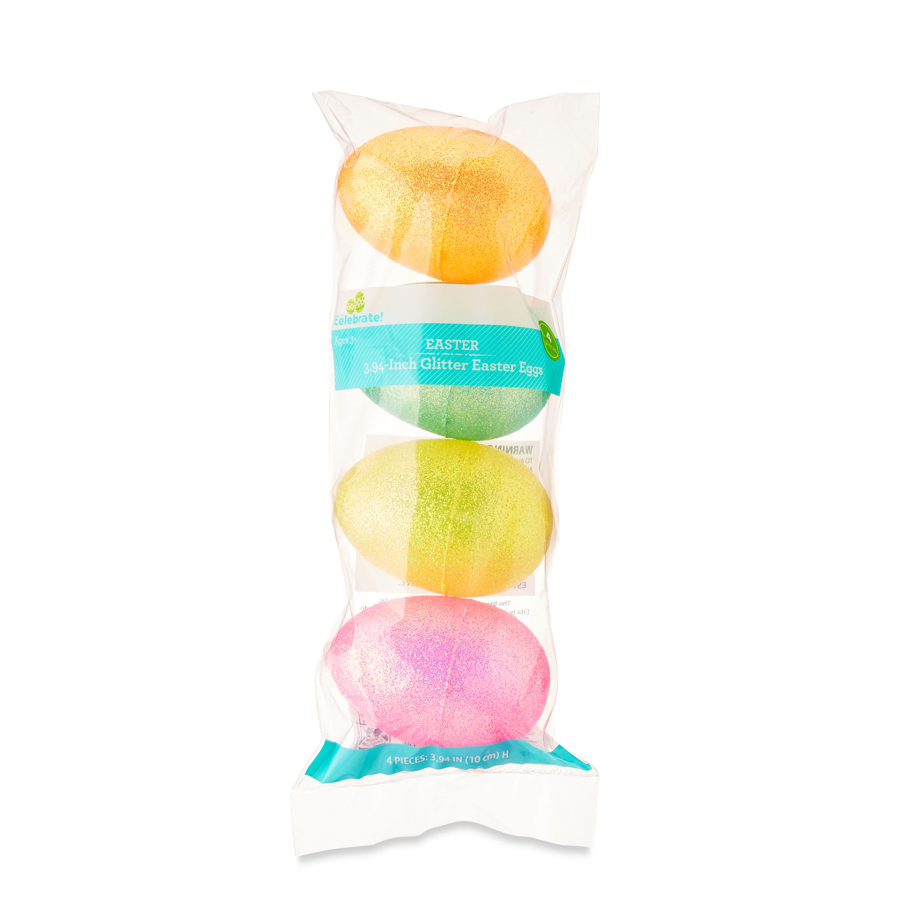 Easter Fluorescent Glitter Plastic Fillable Eggs, 4 in, 4 Count, by Way To Celebrate