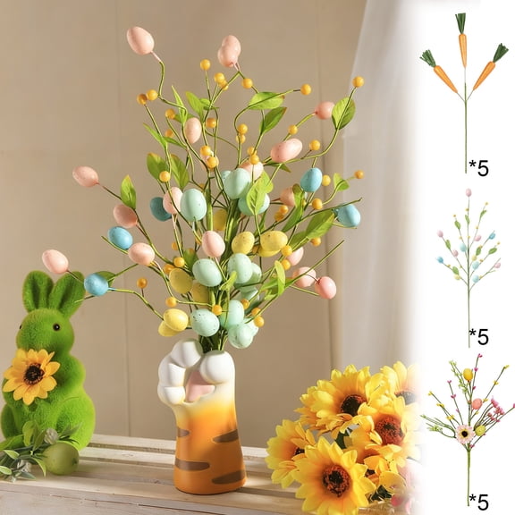 Easter Foam Berry Egg Imitation Flower, Spring Holiday Decor for Bouquets and Floral Arrangements, Diy Craft Centerpiece with Pastel Eggs and Eucalyptus Leaves, Topliu