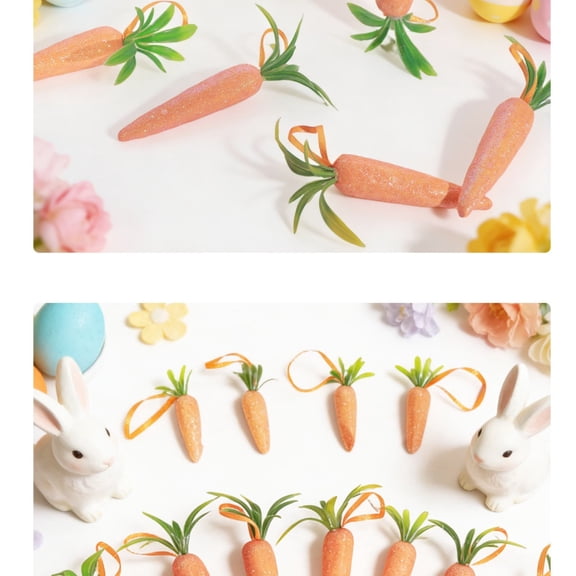 Easter Foam Carrot Decor Set 12pc –Lifelike Orange Green Faux Vegetables • Polyurethane Foam Props • Spring Farmhouse Table Centerpiece Display
