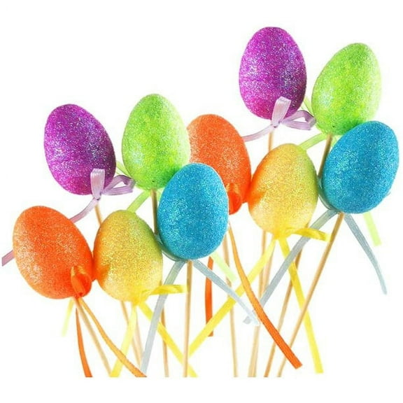 Easter Foam Craft Egg Picks 10ct. Pack Set of 2 Glittered Assorted Colors Happy Easter Decoration Basket Filler Spring Yardx c