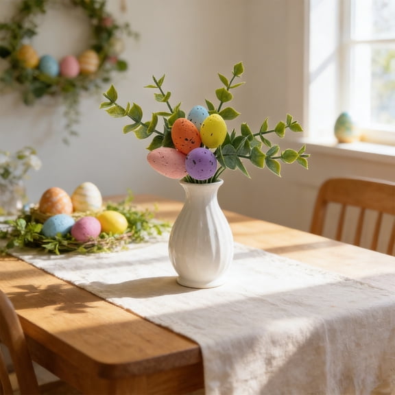 Easter Foam Eggs Decoration Set - 10-Pack Artificial Green Plants Floral Arrangement for Party Centerpiece and Home Decor