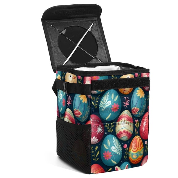 Easter Foldable Car Trash Bin with Lid, Leak-Proof Mini Trash Can, Car Garbage Can, and Hanging Storage Bag