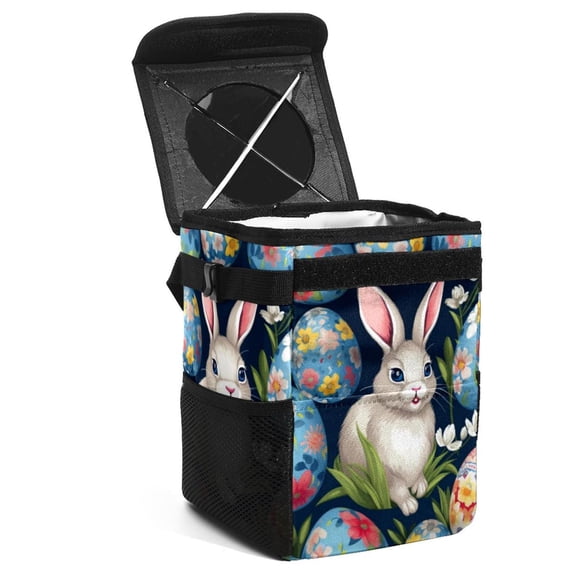Easter Foldable Car Trash Bin with Lid, Leak-proof Mini Trash Can for Car, Hanging Storage Bag Included