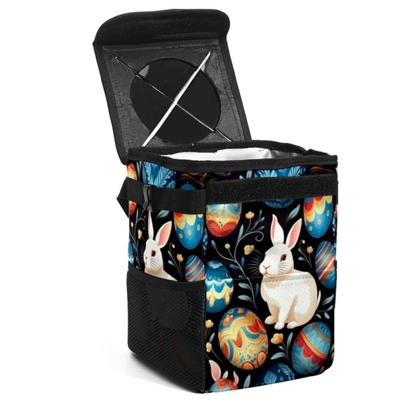 Easter Foldable Car Trash Can with Lid, Leak-Proof Mini Trash Can, Hanging Storage Bag for Car