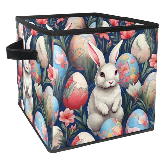 Easter Foldable Storage Baskets with Handle, 10.8"x10.5"x10.6" - Large Capacity Toy Box Storage Box