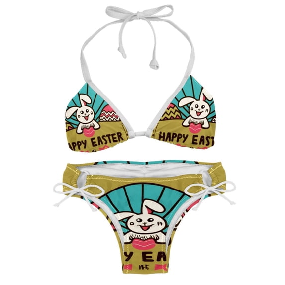 Easter Font Detachable Sponge Adjustable Strap Bikini Set Two-Pack, Beach & Pool Scenes, Bikinis Swim Suits