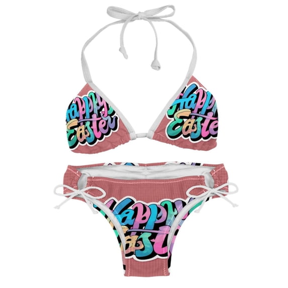 Easter Font Detachable Sponge Adjustable Strap Bikini Set Two-Pack Swim Suit Beachwear Pool Swimwear