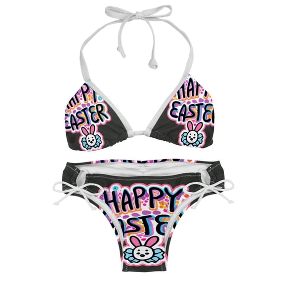 Easter Font Detachable Sponge Adjustable Strap Bikini Set Two-Pack Swimsuit Swim Suit - Beach Pool Vacation Club