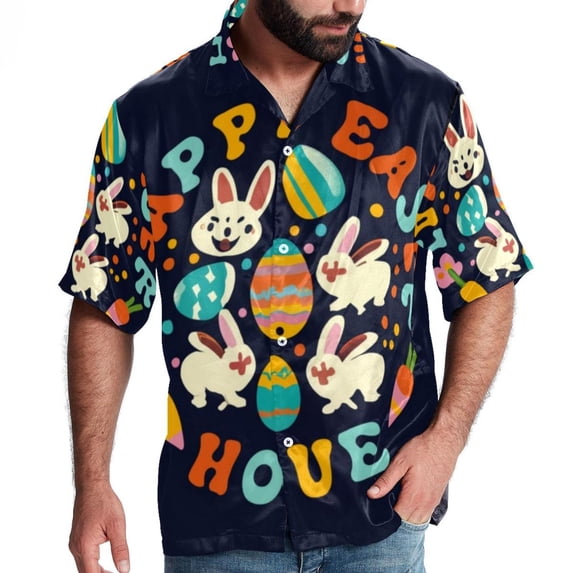 Easter Font Men's Casual Printed Button Down Short Sleeve Beach Shirts