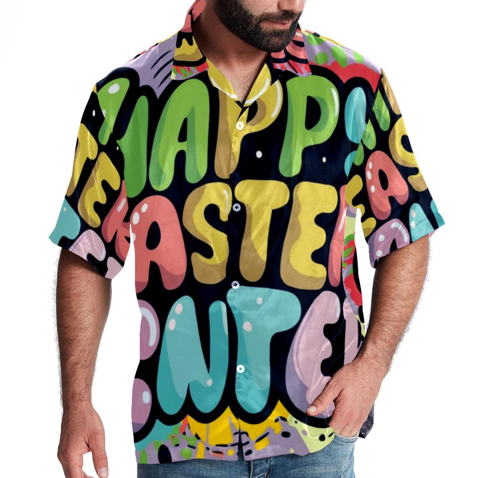 Easter Font Men's Short Sleeve Button Down Casual Beach Printed Shirts ...