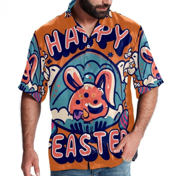 Easter Font Men's Short Sleeve Button Down Casual Poplin Shirts for Summer Beach, Printed Design - Unisex