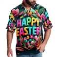 thumbnail image 1 of Easter Font Men's Short Sleeve Spread Collar Poplin Button Down Casual Printed Summer Beach Unisex Shirts, 1 of 6