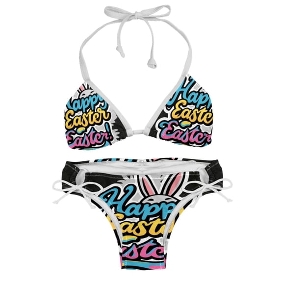 Easter Font Swimsuit Bikini Set, Detachable Sponge, Adjustable Strap, Two-Pack - Ideal for Beach, Pool, Vacay