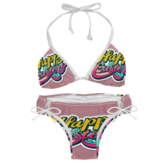 Easter Font Swimsuit Women Bikini Set with Detachable Sponge and Adjustable Strap, Swimwear 2-Pack for Various Scenes