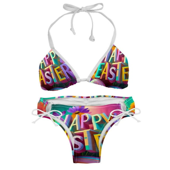 Easter Font Women's Bikini Set with Detachable Sponge and Adjustable Strap, Two-Pack, Ideal for Beach and Pool, One-Piece Swimsuits Swimwear Swimsuits