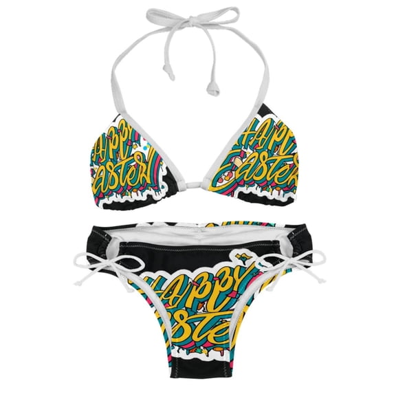 Easter Font Women's Bikini Set with Detachable Sponge, Adjustable Strap | 2-Pack, Beachwear, Poolside, Swimsuit.