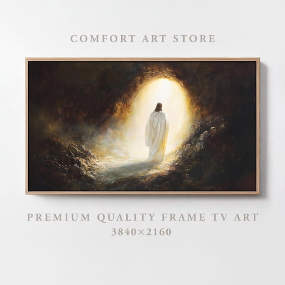 Easter Frame Tv Art Samsung Frame Tv Resurrection Jesus Frame Tv Easter Christian Painting Vintage Jesus Christ Risen Lds Decor Empty Tomb, Stretched Canvas Size 12x18
