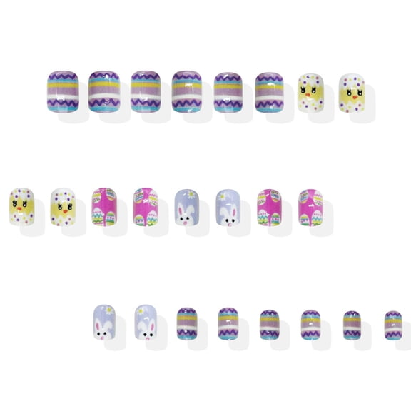 Easter French Tip Press On Nails For Women With Chick And Bunny