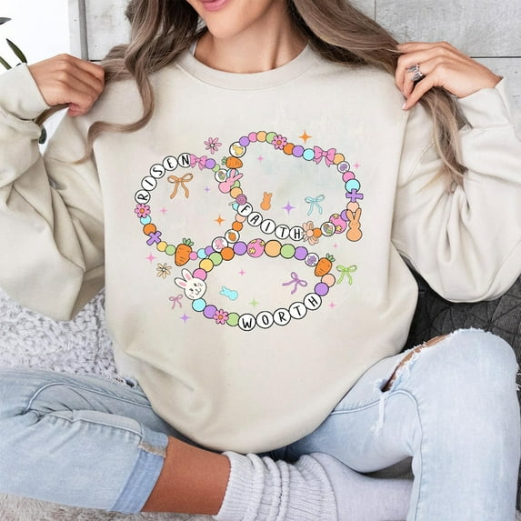 Easter Friendship Bracelet Sweatshirt, He Is Risen Sweatshirt, Coquette Easter Sweatshirt, You Are Worthy Sweatshirt, Bunny Easter Sweatshirt, Easter Sweatshirt, Bible Verse Easter Sweatshirt