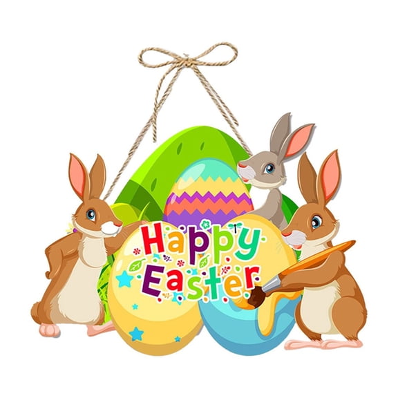 Easter Front Door Hanging Sign, Cute Cartoon Bunny Chick Egg Paper Door Hanger, Happy Easter Wall Decor for Home Front Porch Party Indoor Outdoor Decoration