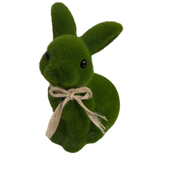 Easter Furry Flocked Bunny, Moss Bunny Green, Artificial Moss Rabbit Easter Table Decor, Holiday Easter Figure Statue Spring Garden Decorations 7.87 Inch B