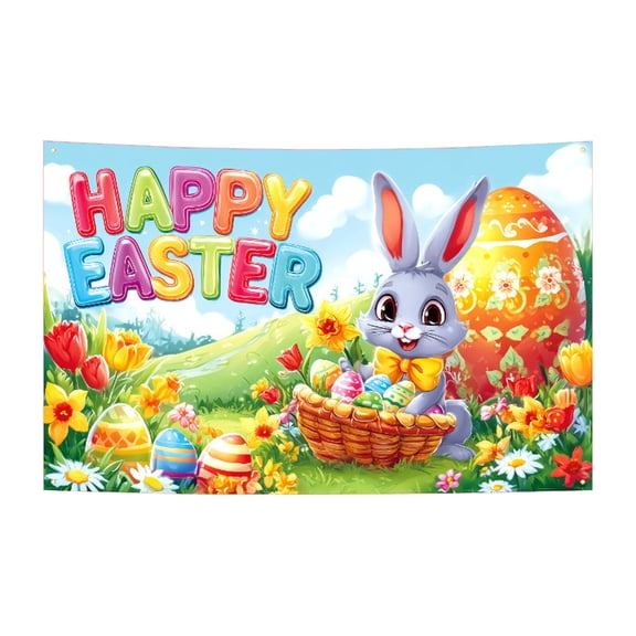 Easter Garage Door Cover with Bunny Eggs Decoration Background Decoration Backdrop,Party Props Banner Cover
