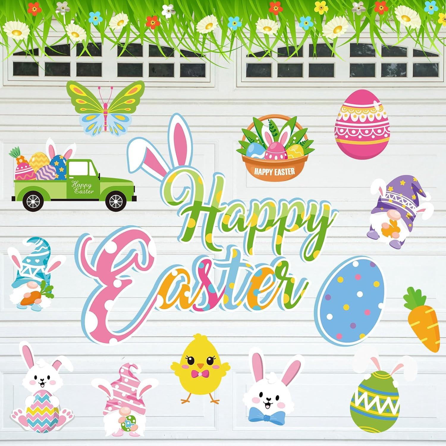 Easter Garage Door Magnets Decorations Kit - 25 Pcs Magnetic Easter Egg Bunny Gnome Designs For Refrigerator And Indoor Outdoor Holiday Decoration