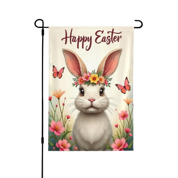 Easter Garden Flag 12.5x18 Inch Double Sided Small Burlap Outside Butterfly Floral Rabbit Yard Outdoor Flag 1 Flag