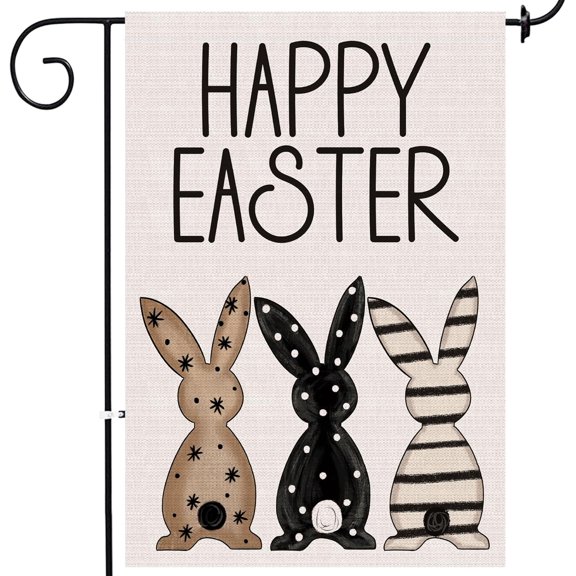 Easter Garden Flag 12x18 Inch Double Sided Outside, Black Bunnies Flag Burlap Happy Easter Welcome Yard Decorations Outdoor