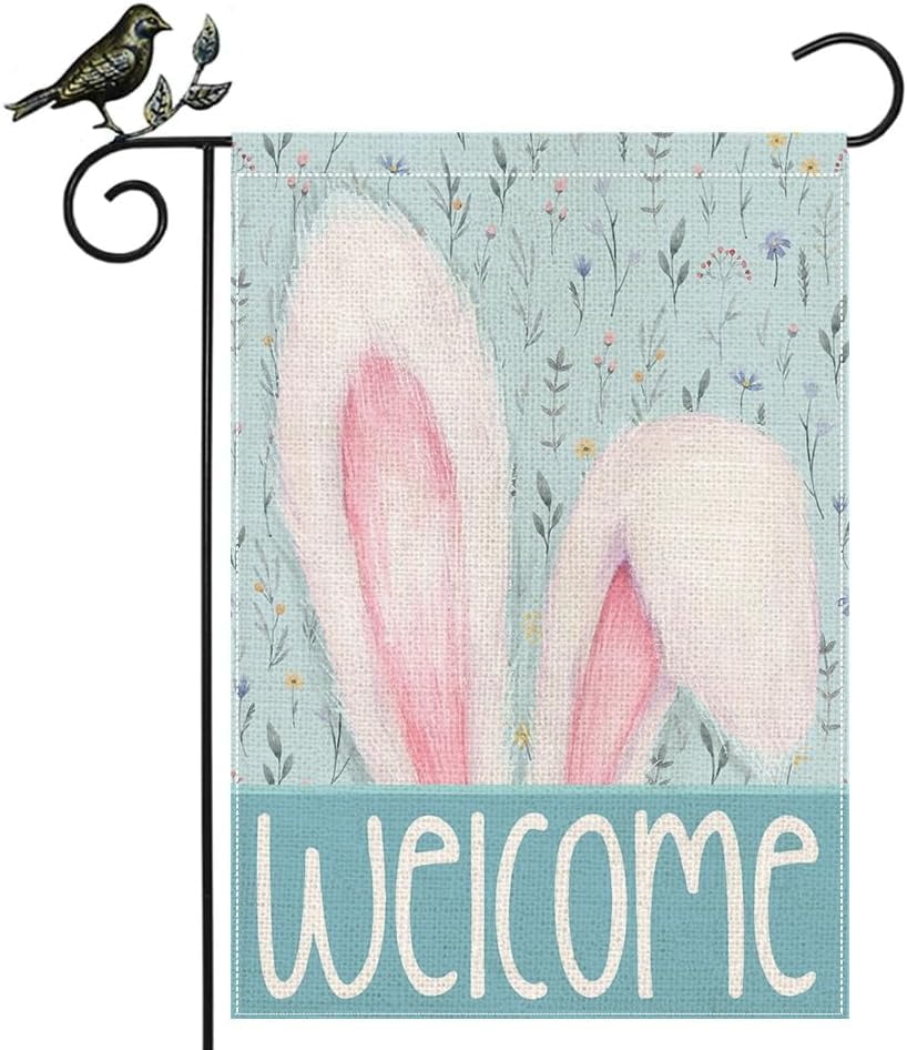Easter Garden Flag 12x18 inch , Blue Bunny Ears Double Sided
